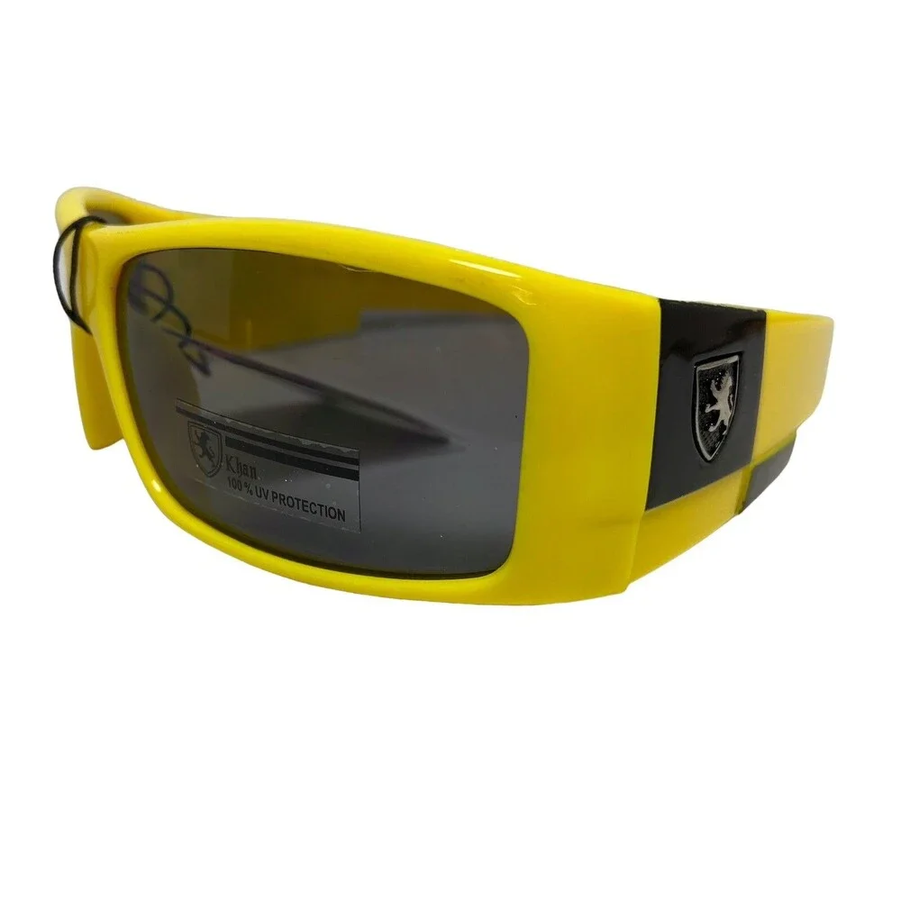 Khan Sunglasses Boys Yellow Plastic Sport Running Jogging Gray Lens NWTS